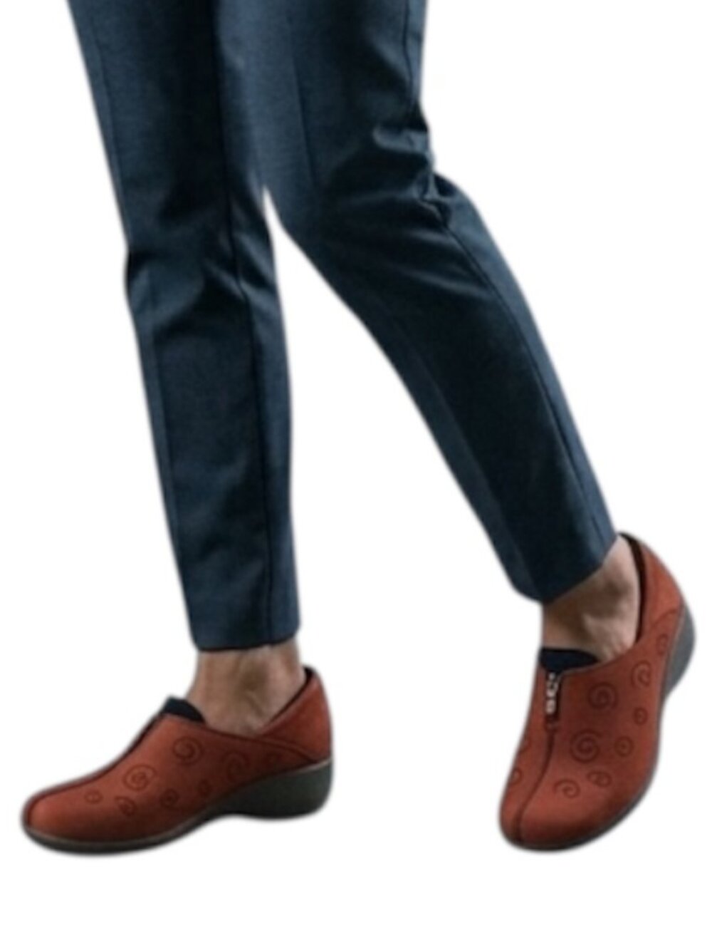Privo by Clarks comfort loafers red slip-on faux suede 6 decorative stitching